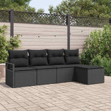 Garden Sofa Set 5 pcs Black Poly Rattan, Powder-Coated Steel