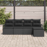Garden Sofa Set 5 pcs Black Poly Rattan, Powder-Coated Steel - Side View