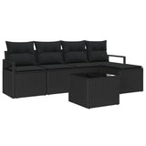 Garden Sofa Set 6 pcs Black Poly Rattan, Powder-Coated Steel - Front View