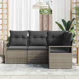 Sofa Set with Cushion with Storage 4 pcs Grey Poly Rattan - Side View