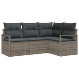 Sofa Set with Cushion with Storage 4 pcs Grey Poly Rattan