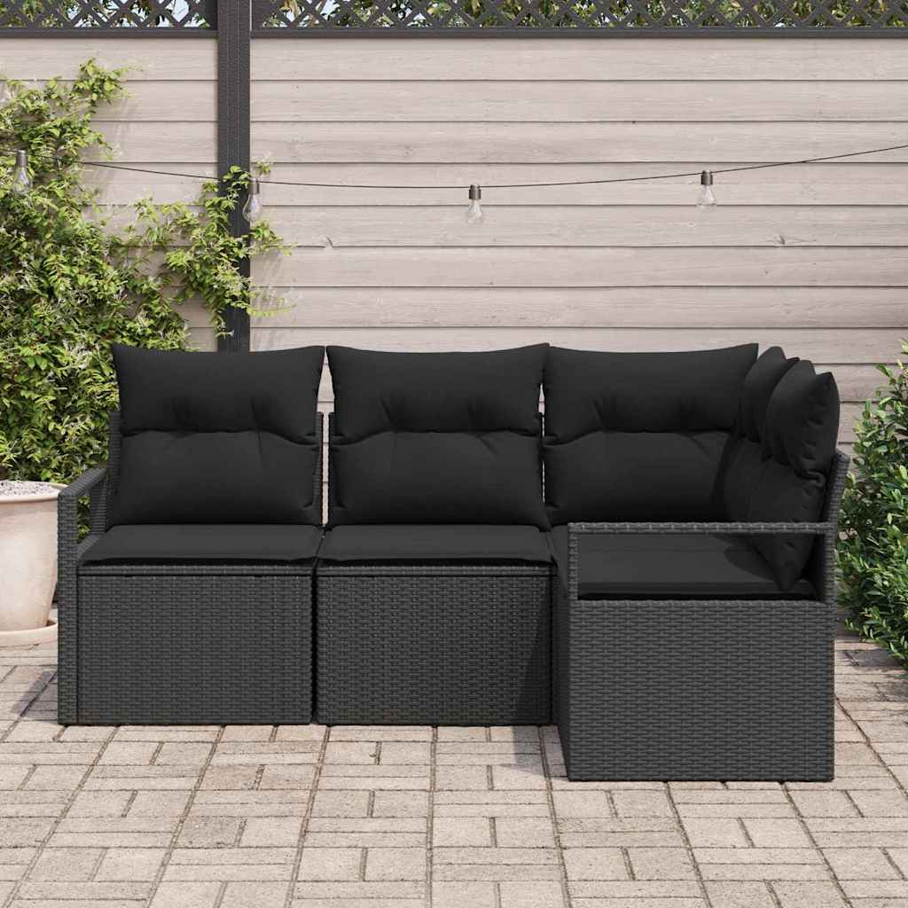 Sofa Set with Cushion with Storage 4 pcs Black Poly Rattan