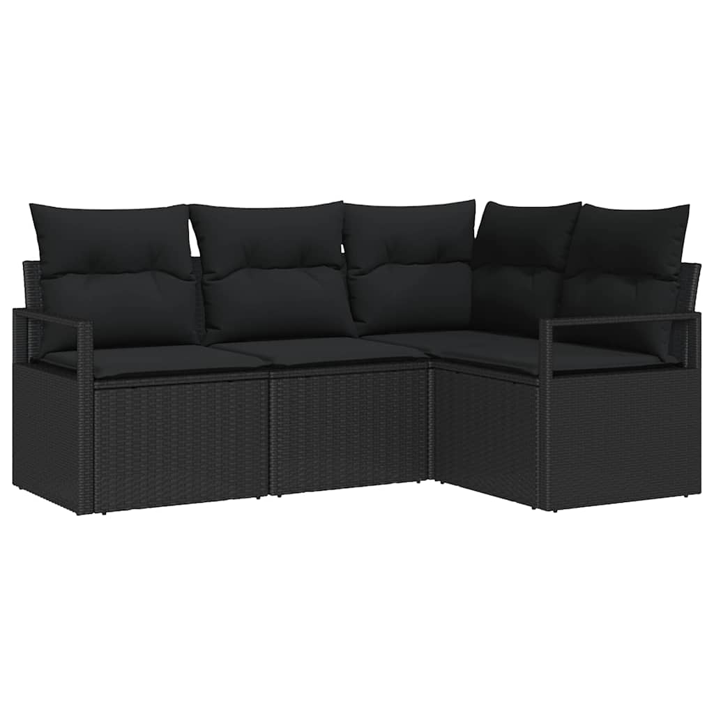 Sofa Set with Cushion with Storage 4 pcs Black Poly Rattan