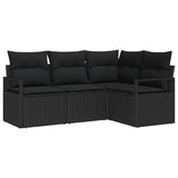 Sofa Set with Cushion with Storage 4 pcs Black Poly Rattan - Front View