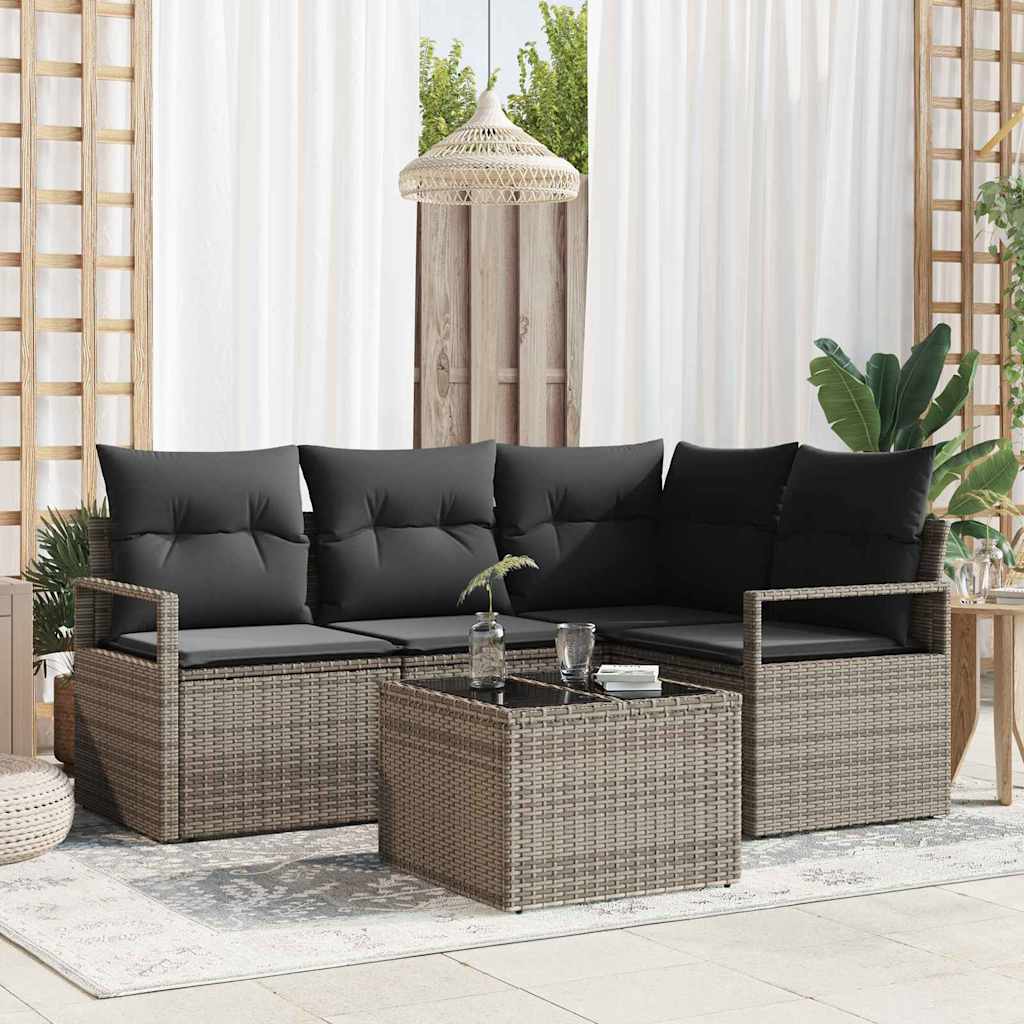 Sofa Set with Cushion with Storage 5 pcs Light Grey Poly Rattan