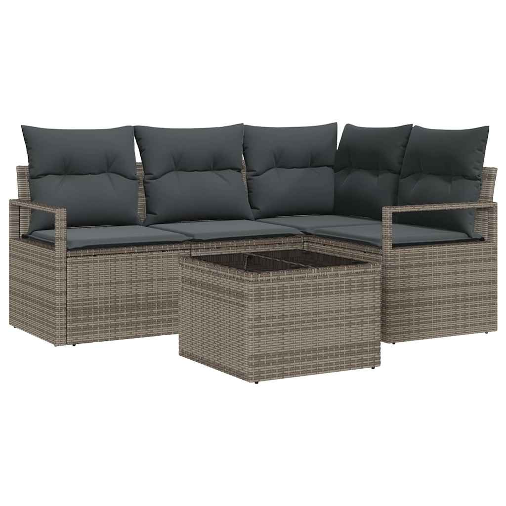 Sofa Set with Cushion with Storage 5 pcs Light Grey Poly Rattan
