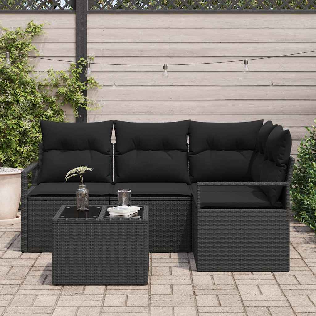 Sofa Set with Cushion with Storage 5 pcs Black Poly Rattan
