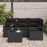 Sofa Set with Cushion with Storage 5 pcs Black Poly Rattan