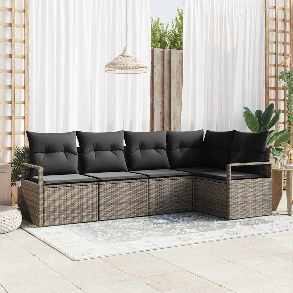Garden Sofa Set with Cushion 5 pcs Grey Poly Rattan