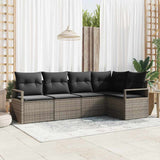 Garden Sofa Set with Cushion 5 pcs Grey Poly Rattan