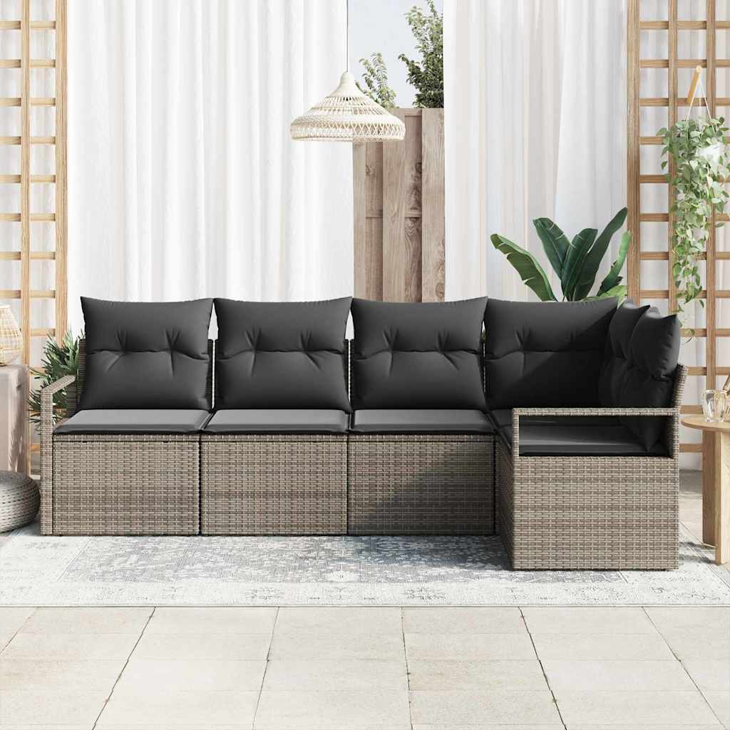 Garden Sofa Set with Cushion 5 pcs Grey Poly Rattan