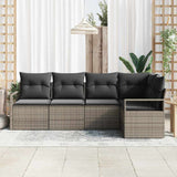 Garden Sofa Set with Cushion 5 pcs Grey Poly Rattan