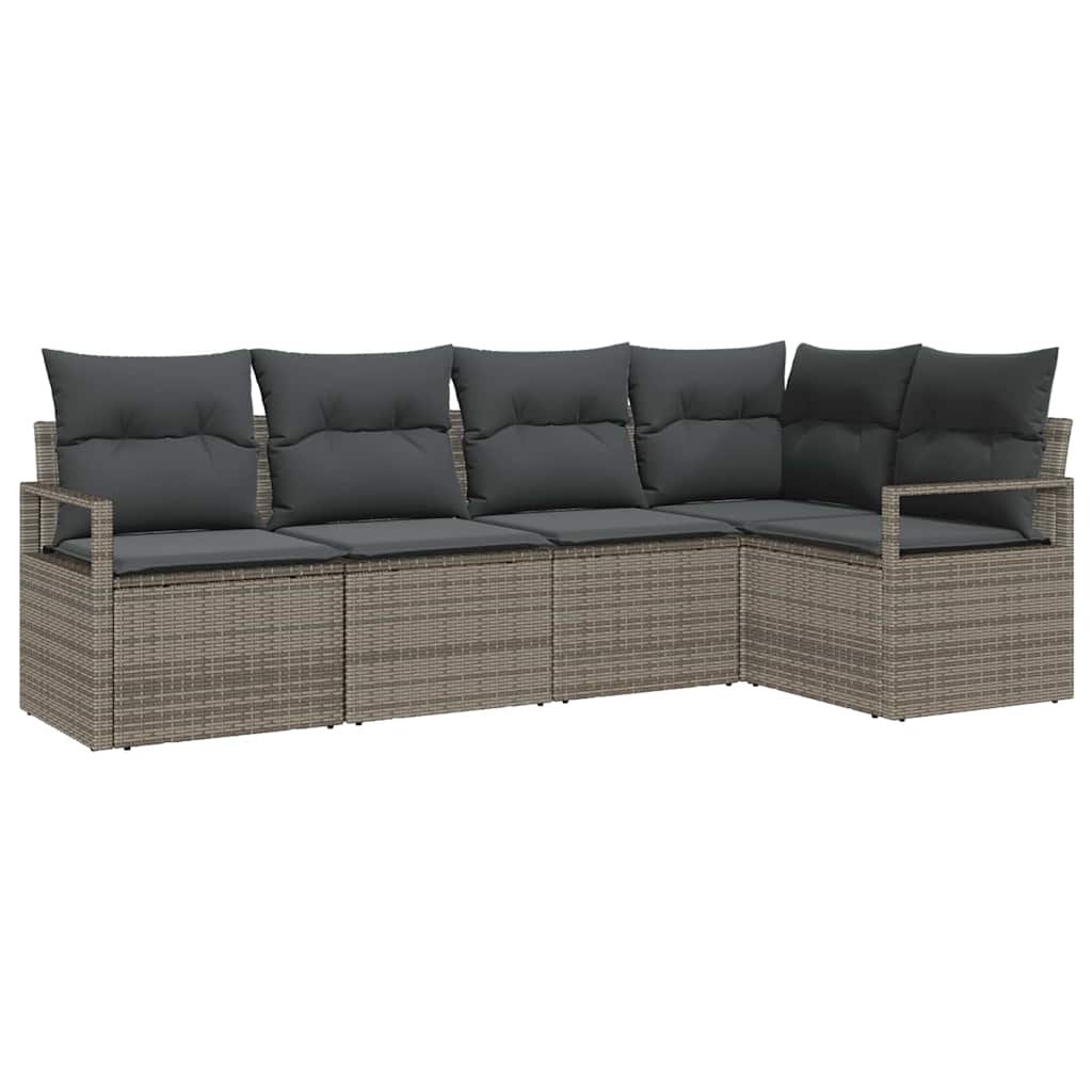 Garden Sofa Set with Cushion 5 pcs Grey Poly Rattan