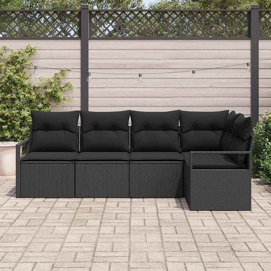 Garden Sofa Set 5 pcs Black Poly Rattan
