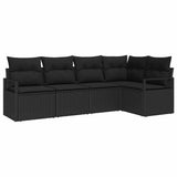 Garden Sofa Set with Cushion 5 pcs Black Poly Rattan