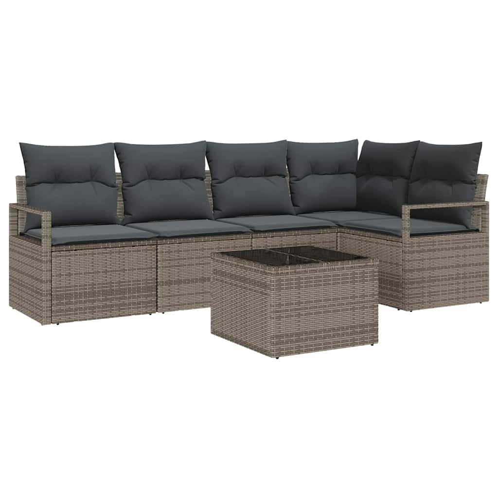 Garden Sofa Set with Cushion 6 pcs Light Grey Poly Rattan