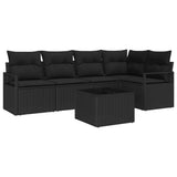 Garden Sofa Set 6 pcs Black Poly Rattan and Powder-Coated Steel - Front View