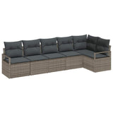 Garden Sofa Set 6 pcs Grey Poly Rattan and Powder-Coated Steel - Front View