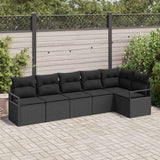 Garden Sofa Set 6 pcs Black Poly Rattan, Powder-Coated Steel