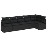 Garden Sofa Set 6 pcs Black Poly Rattan, Powder-Coated Steel - Front View