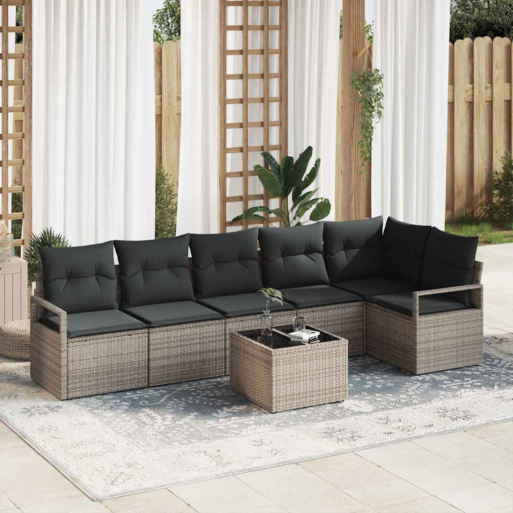 Garden Sofa Set with Cushion 7 pcs Light Grey Poly Rattan