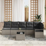 Garden Sofa Set with Cushion 7 pcs Light Grey Poly Rattan