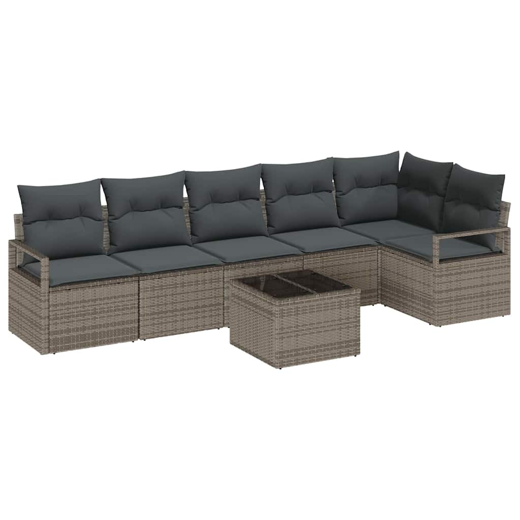 Garden Sofa Set with Cushion 7 pcs Light Grey Poly Rattan