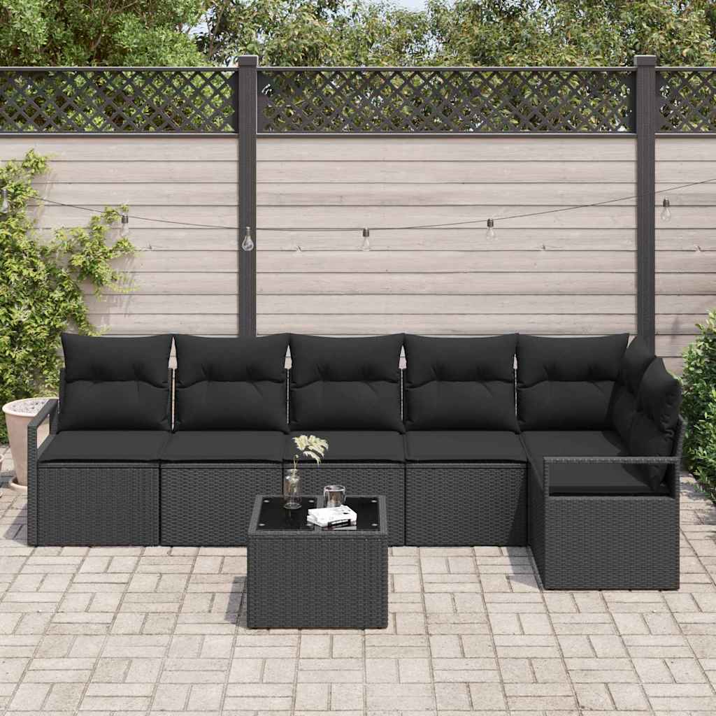 Garden Sofa Set with Cushion 7 pcs Black Poly Rattan