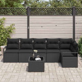 Garden Sofa Set with Cushion 7 pcs Black Poly Rattan