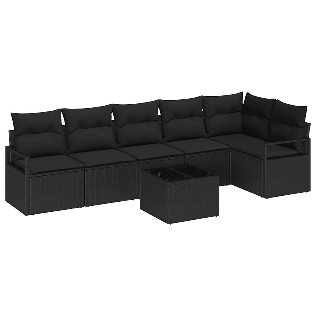 Garden Sofa Set with Cushion 7 pcs Black Poly Rattan