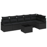 Garden Sofa Set with Cushion 7 pcs Black Poly Rattan