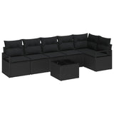 Garden Sofa Set 7 pcs Black Poly Rattan and Powder-Coated Steel - Front View
