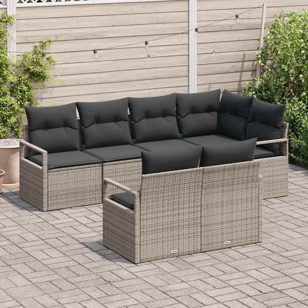 Garden Sofa Set with Cushion 7 pcs Grey Poly Rattan