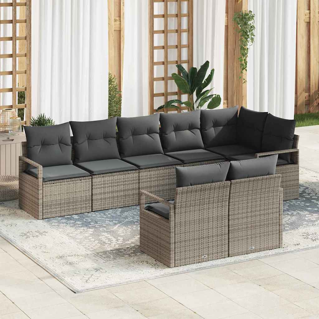 Garden Sofa Set with Cushion 8 pcs Grey Poly Rattan