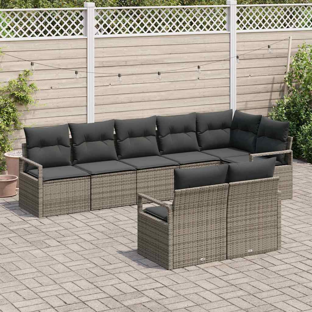 Garden Sofa Set with Cushion 8 pcs Grey Poly Rattan