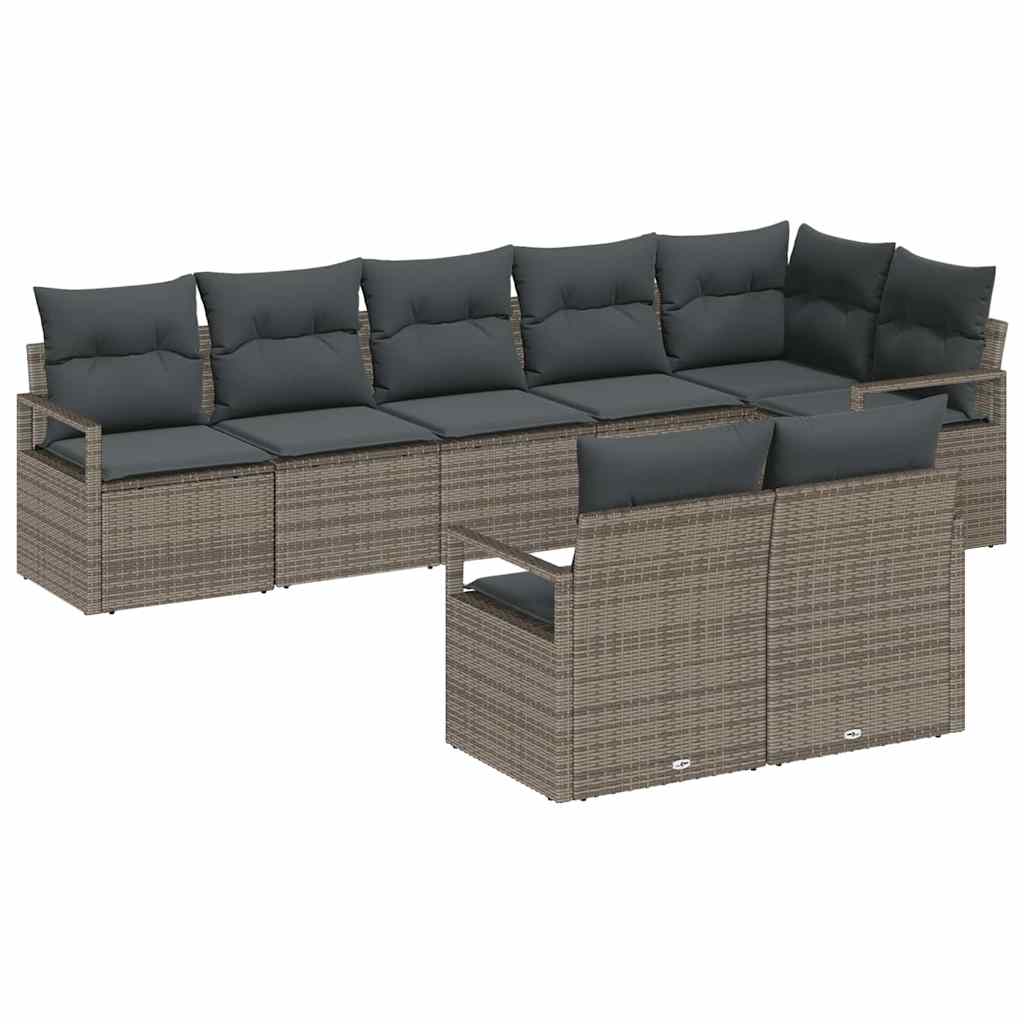 Garden Sofa Set with Cushion 8 pcs Grey Poly Rattan
