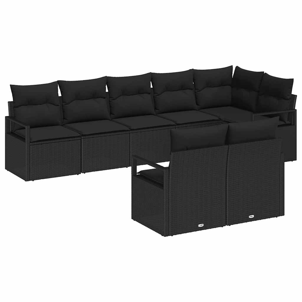 Garden Sofa Set with Cushion 8 pcs Black Poly Rattan