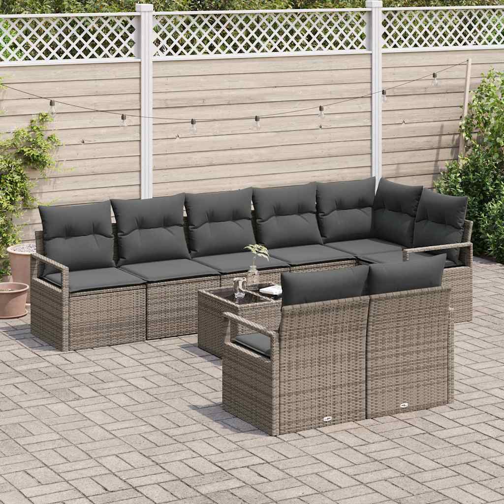 Garden Sofa Set with Cushion 9 pcs Light Grey Poly Rattan