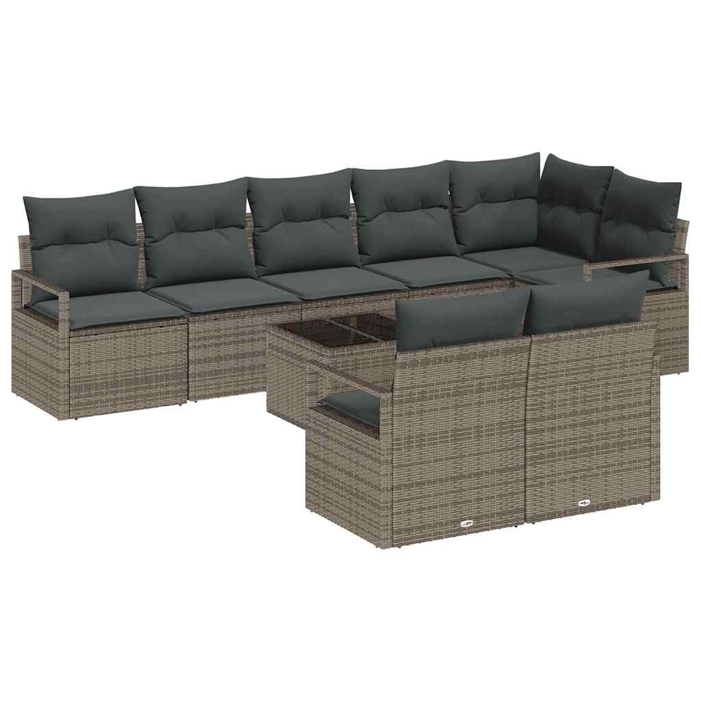 Garden Sofa Set with Cushion 9 pcs Light Grey Poly Rattan