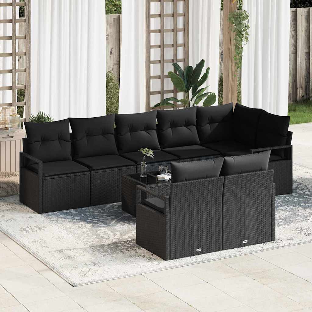 Garden Sofa Set with Cushion 9 pcs Black Poly Rattan