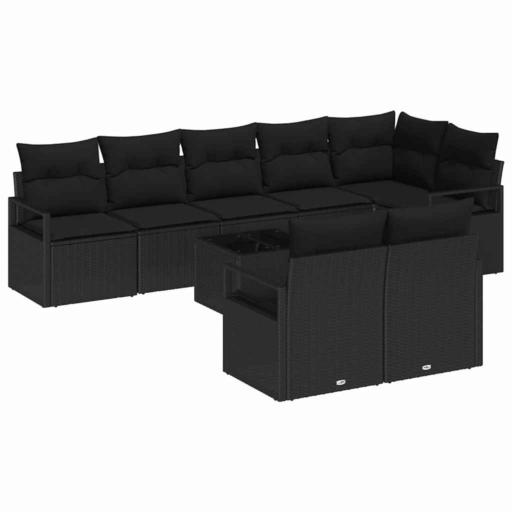 Garden Sofa Set with Cushion 9 pcs Black Poly Rattan