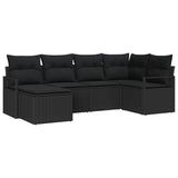 Garden Sofa Set 6 pcs Black Poly Rattan and Powder-Coated Steel - Front View
