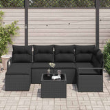 Garden Sofa Set 7 pcs Black Poly Rattan and Powder-Coated Steel - Side View