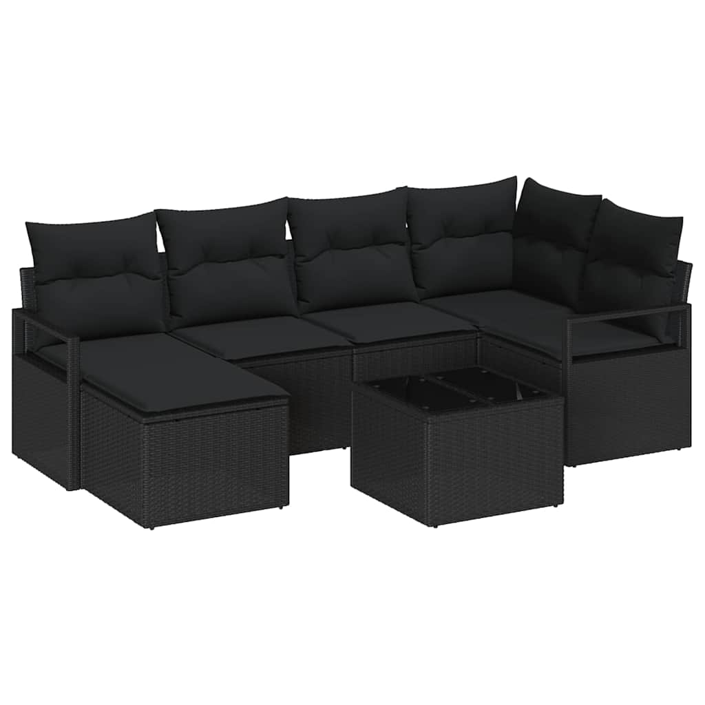 Sofa Set with Cushion with Storage 7 pcs Black Poly Rattan