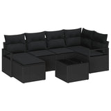 Garden Sofa Set 7 pcs Black Poly Rattan and Powder-Coated Steel - Front View