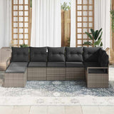 Garden Sofa Set 7 pcs Grey Poly Rattan and Powder-Coated Steel - Side View