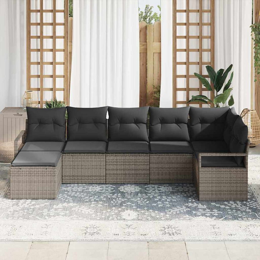 Sofa Set 7 pcs Grey Poly Rattan
