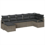 Garden Sofa Set 7 pcs Grey Poly Rattan and Powder-Coated Steel - Front View