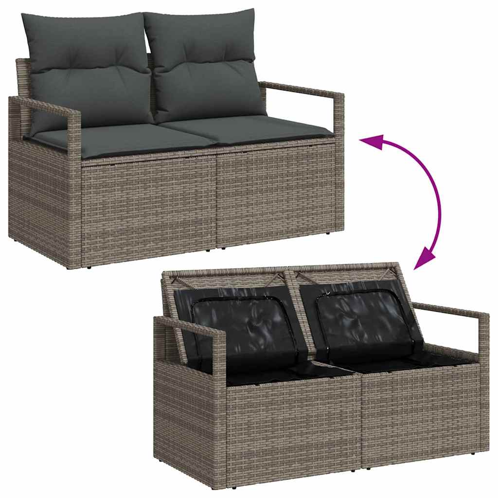 Garden Sofa Set 7 pcs Grey Poly Rattan and Powder-Coated Steel
