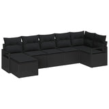 Garden Sofa Set 7 pcs Black Poly Rattan and Powder-Coated Steel - Front View